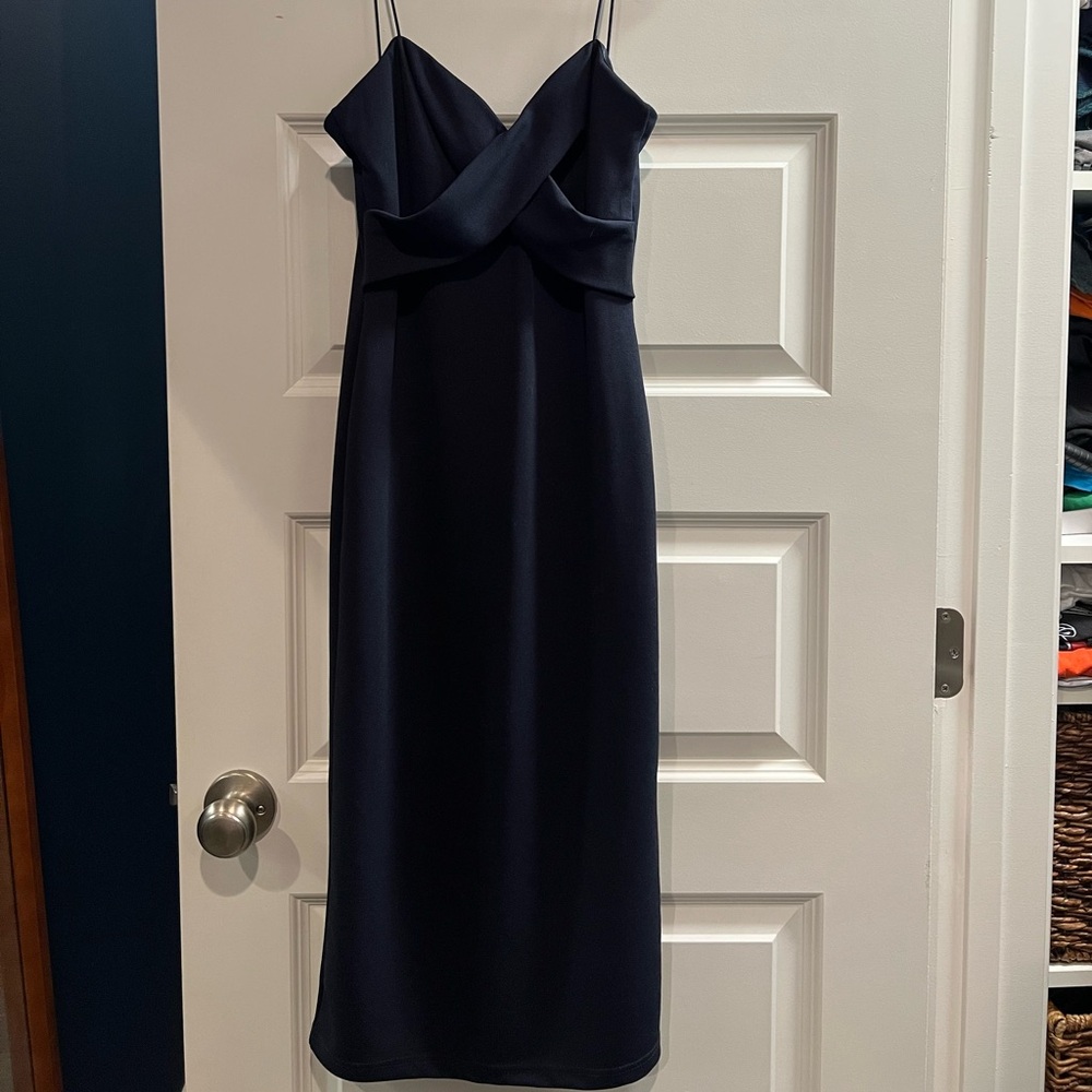 Elegant Navy Blue Spaghetti Strap Dress